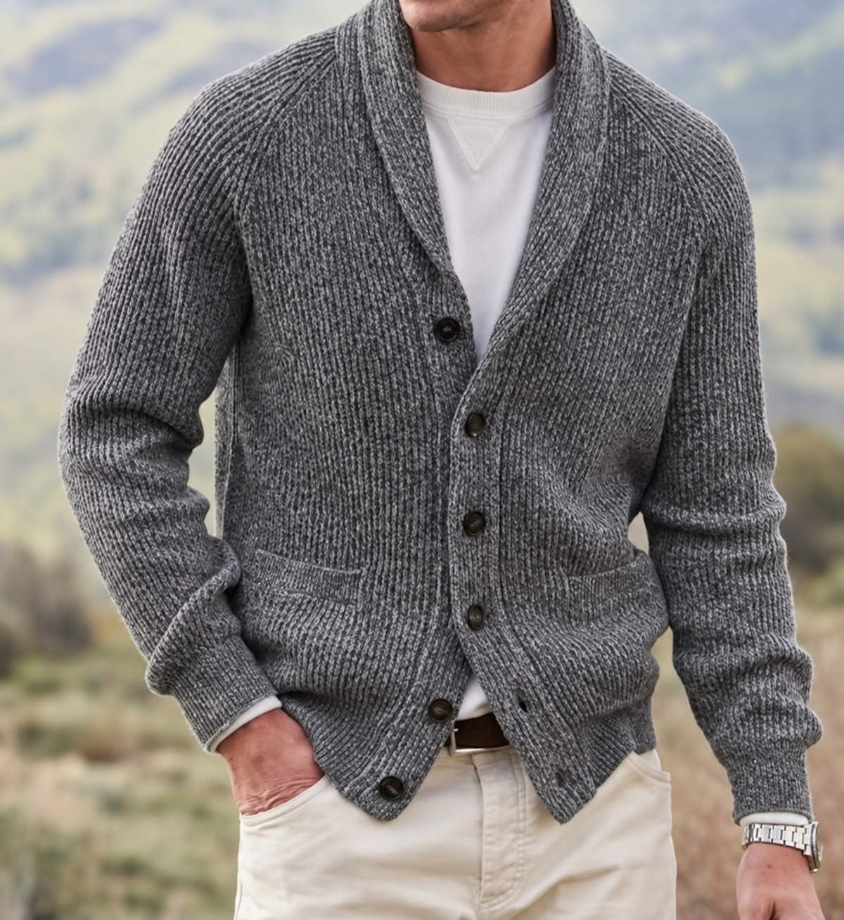 Charcoal Shawl Collar Cardigan