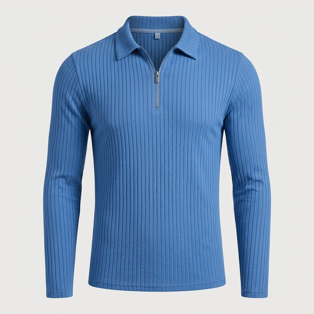 Men’s Ribbed Half-Zip Long Sleeve Polo