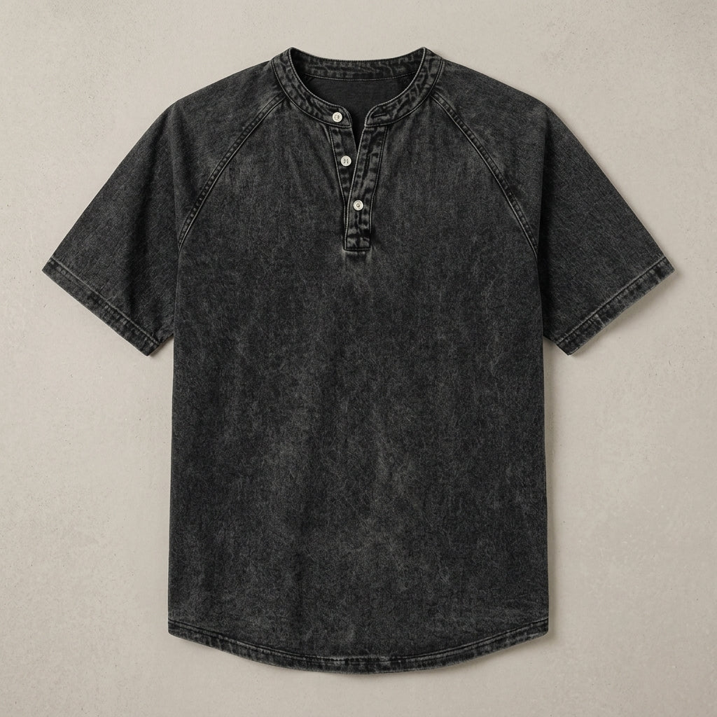 Washed Black Henley T-Shirt