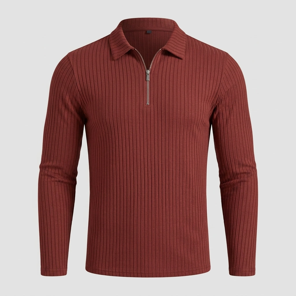 Men’s Ribbed Half-Zip Long Sleeve Polo