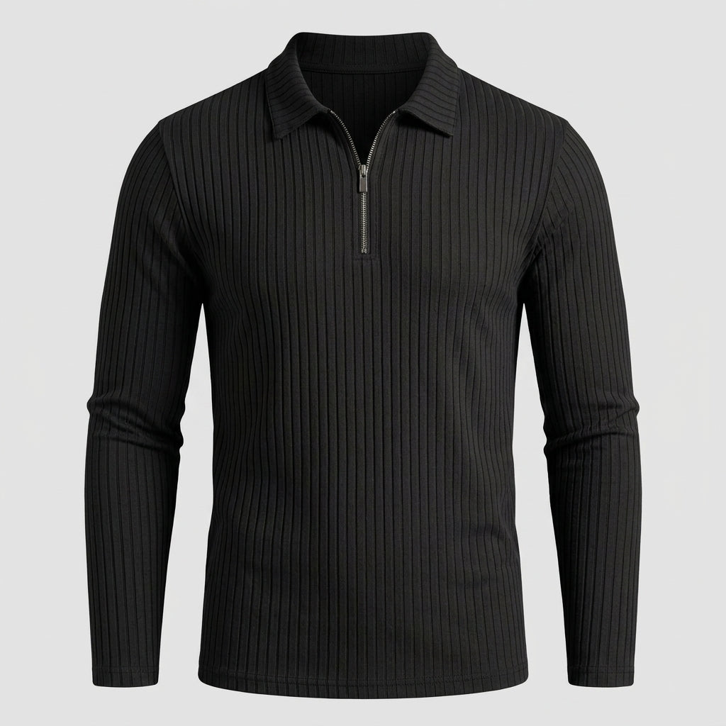 Men’s Ribbed Half-Zip Long Sleeve Polo