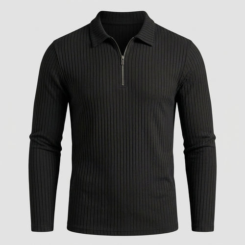 Men’s Ribbed Half-Zip Long Sleeve Polo