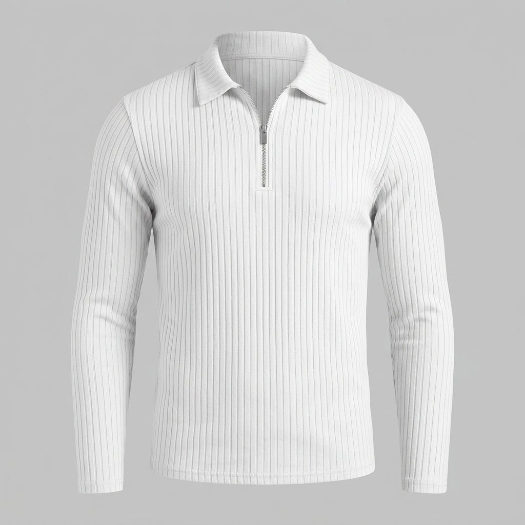 Men’s Ribbed Half-Zip Long Sleeve Polo