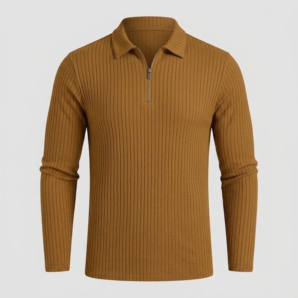 Men’s Ribbed Half-Zip Long Sleeve Polo