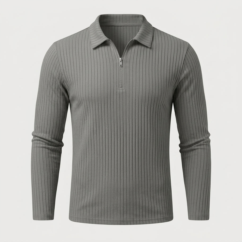 Men’s Ribbed Half-Zip Long Sleeve Polo