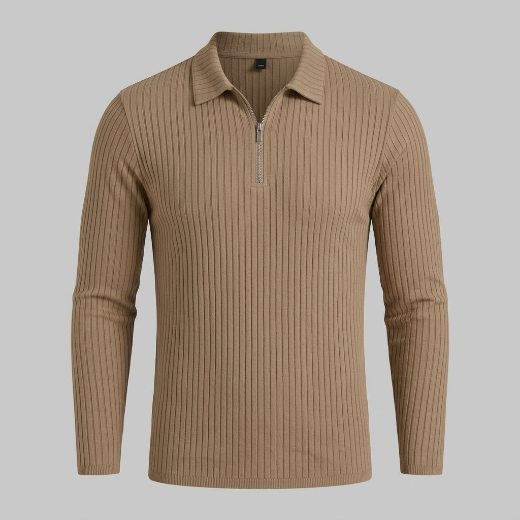 Men’s Ribbed Half-Zip Long Sleeve Polo
