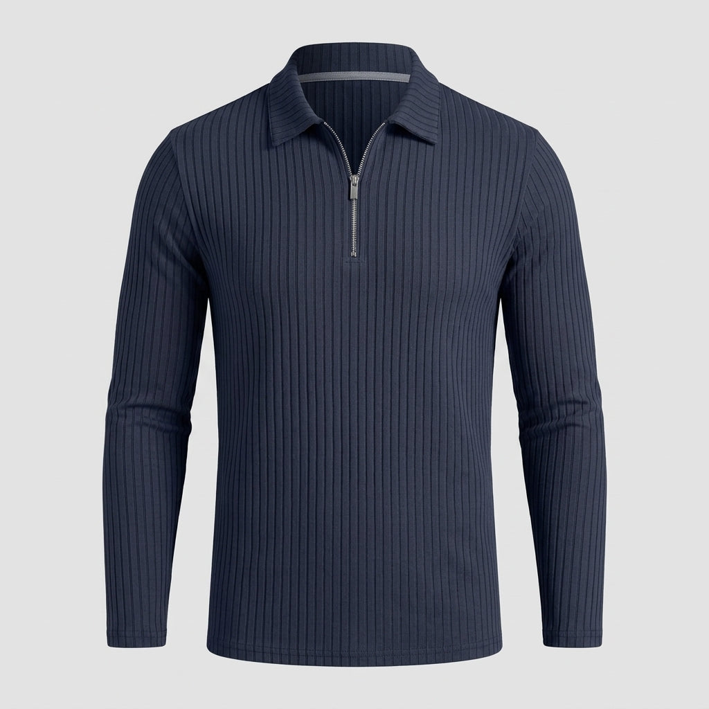 Men’s Ribbed Half-Zip Long Sleeve Polo